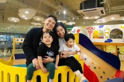 Jim and Saab With Their Kids, Pancho and Vito, at Puddy Rock