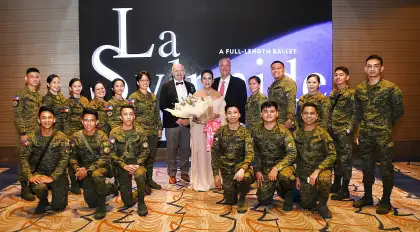 Ballet Philippines President Kathleen Liechtenstein with some members of the Philippines Army