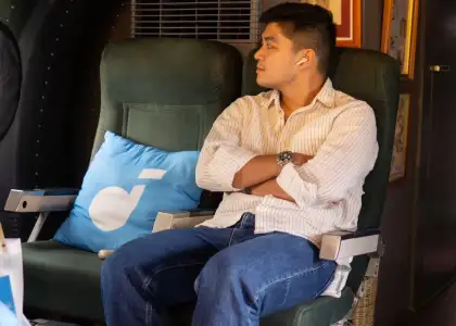 A man using Soundcore Liberty 5 Wireless Earbuds