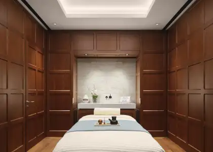 image depicts a serene and luxurious spa treatment room