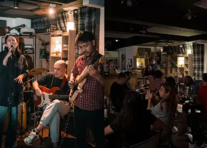 Musicians playing in The Tiny Bar in Quezon City
