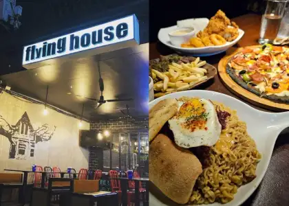 Flying House al fresco area and their signature dishes, Banda Meal, Ocho Pizza
