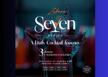 A vibrant collage showcasing seven unique cocktails, each representing a daily theme in a cocktail journey.