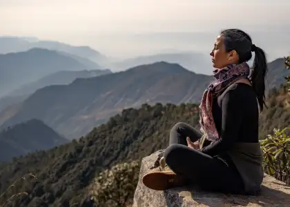 Stephanie meditating in the Himalayas