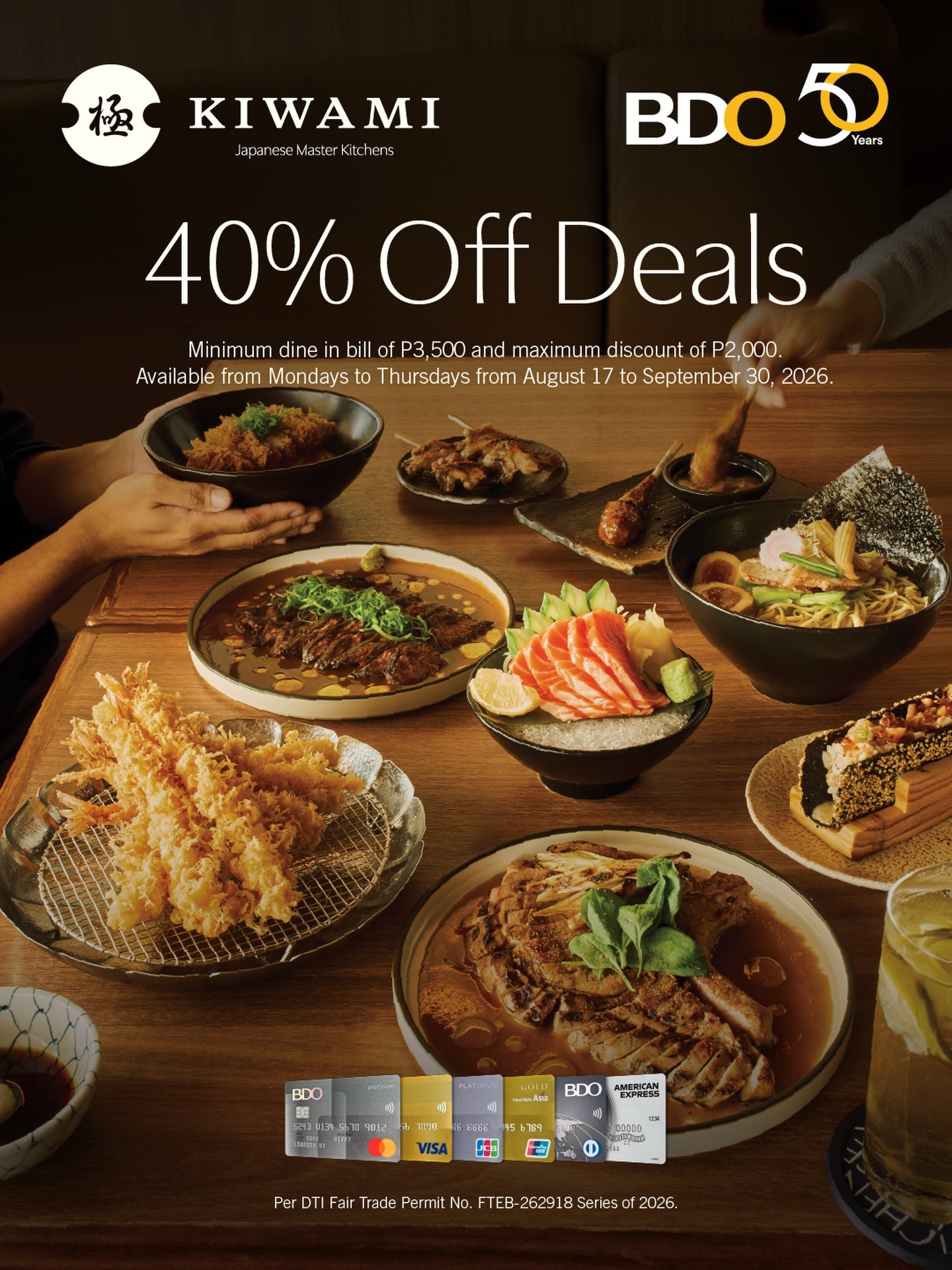 40% OFF at Kiwami with Minimum Spend When Using BDO