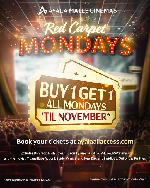Ayala Malls Cinemas: Buy 1 Get 1 Red Carpet Mondays