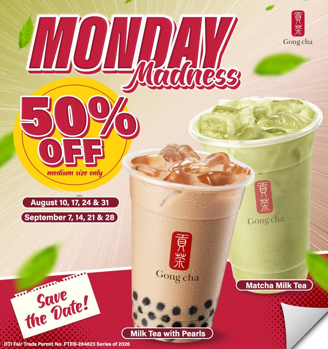 Gong Cha: 50% Off on Medium-size Milk Tea with Pearls & Matcha Milk Tea
