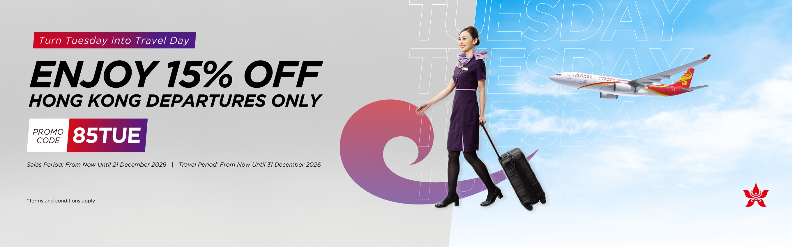 Hong Kong Airlines: 15% Off on Tuesday Departures from Hong Kong