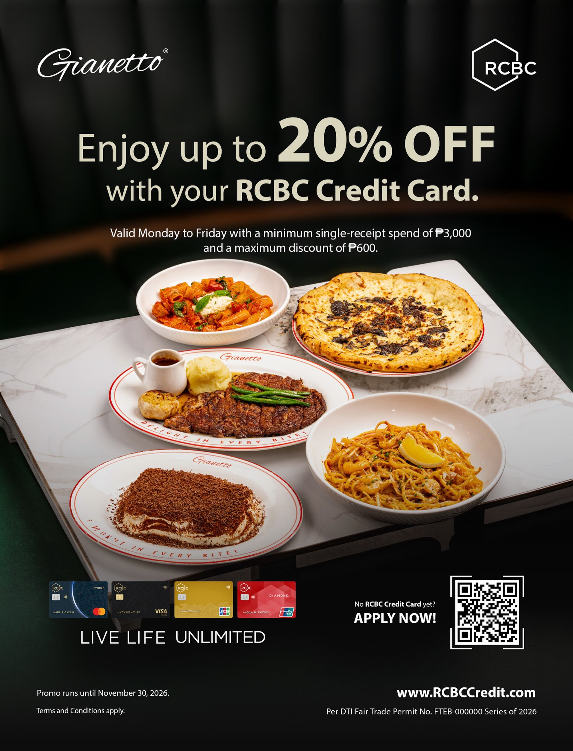 Up to 20% OFF with RCBC Credit Card at Gianetto