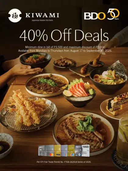 40 OFF at Kiwami with Minimum Spend When Using BDO