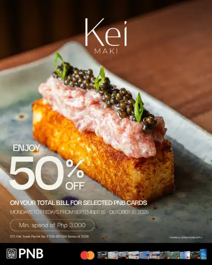 50 OFF Total Bill at Kei with Selected PNB Cards