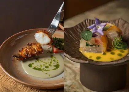 (From Left) Willow Singapore's dish with Madai and Akar KL's seafood dish