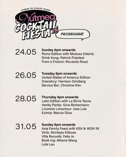Nutmeg Cocktail Fiesta 2026 lineup